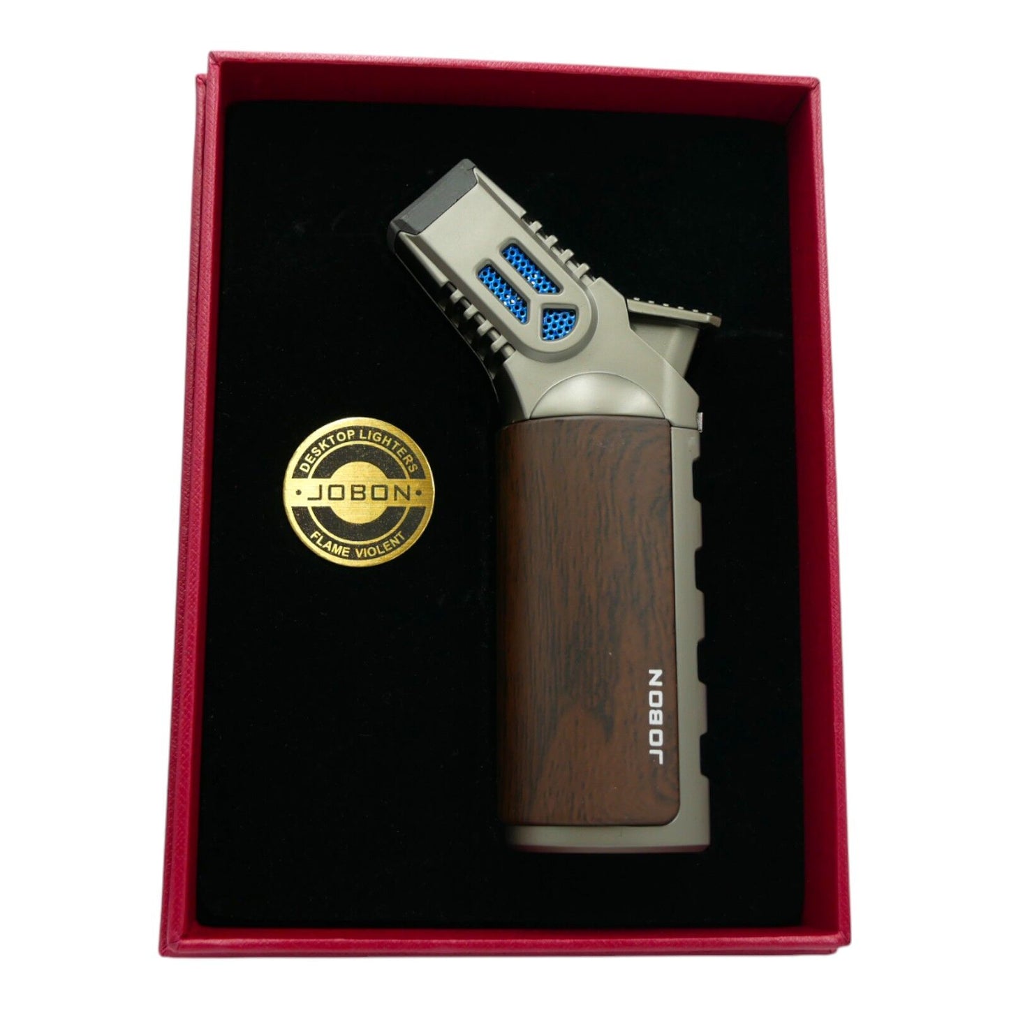 Jobon Grey Brown 4 Flame Jet Windproof Refillable Lighter