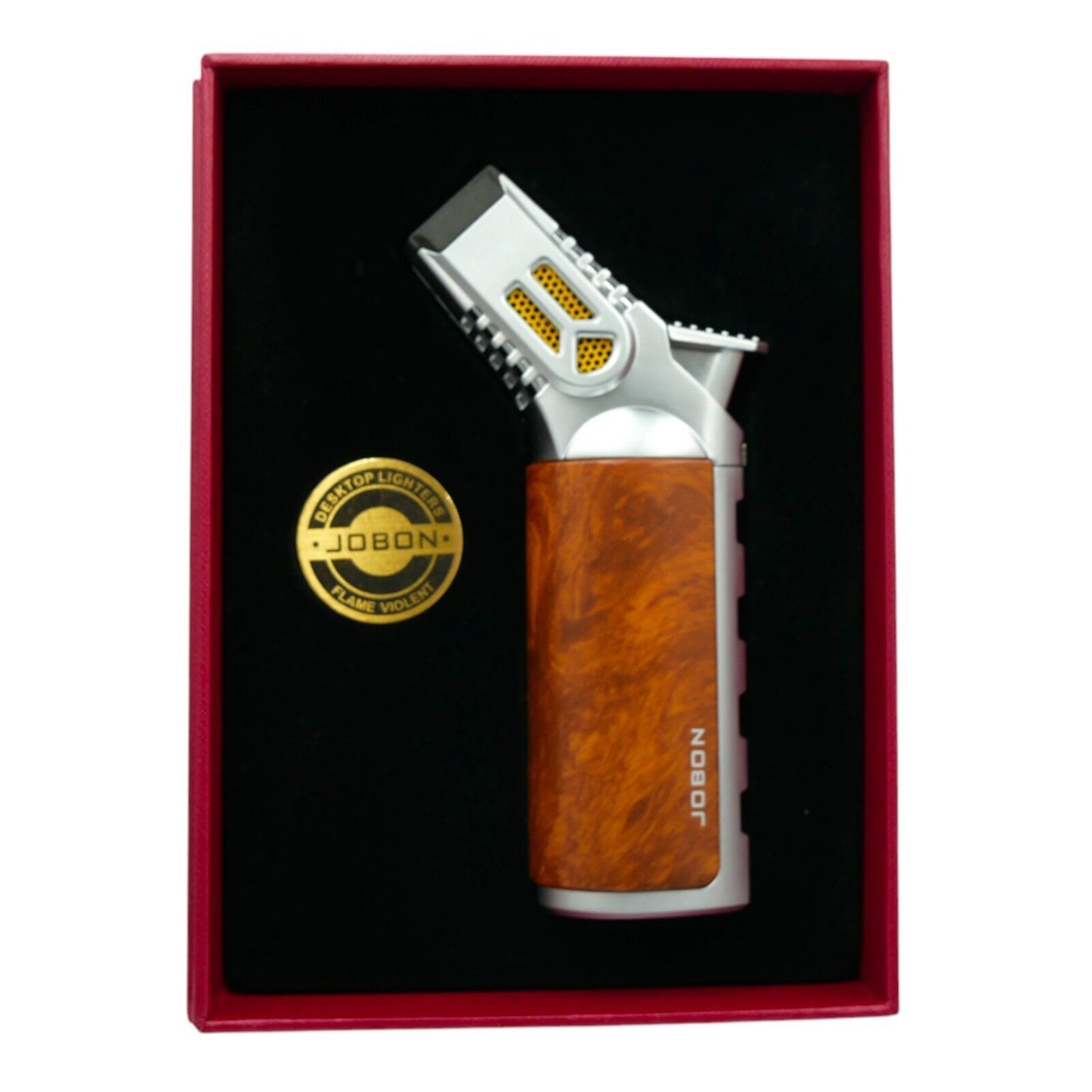 Jobon Silver Orange 4 Flame Jet Windproof Refillable Lighter