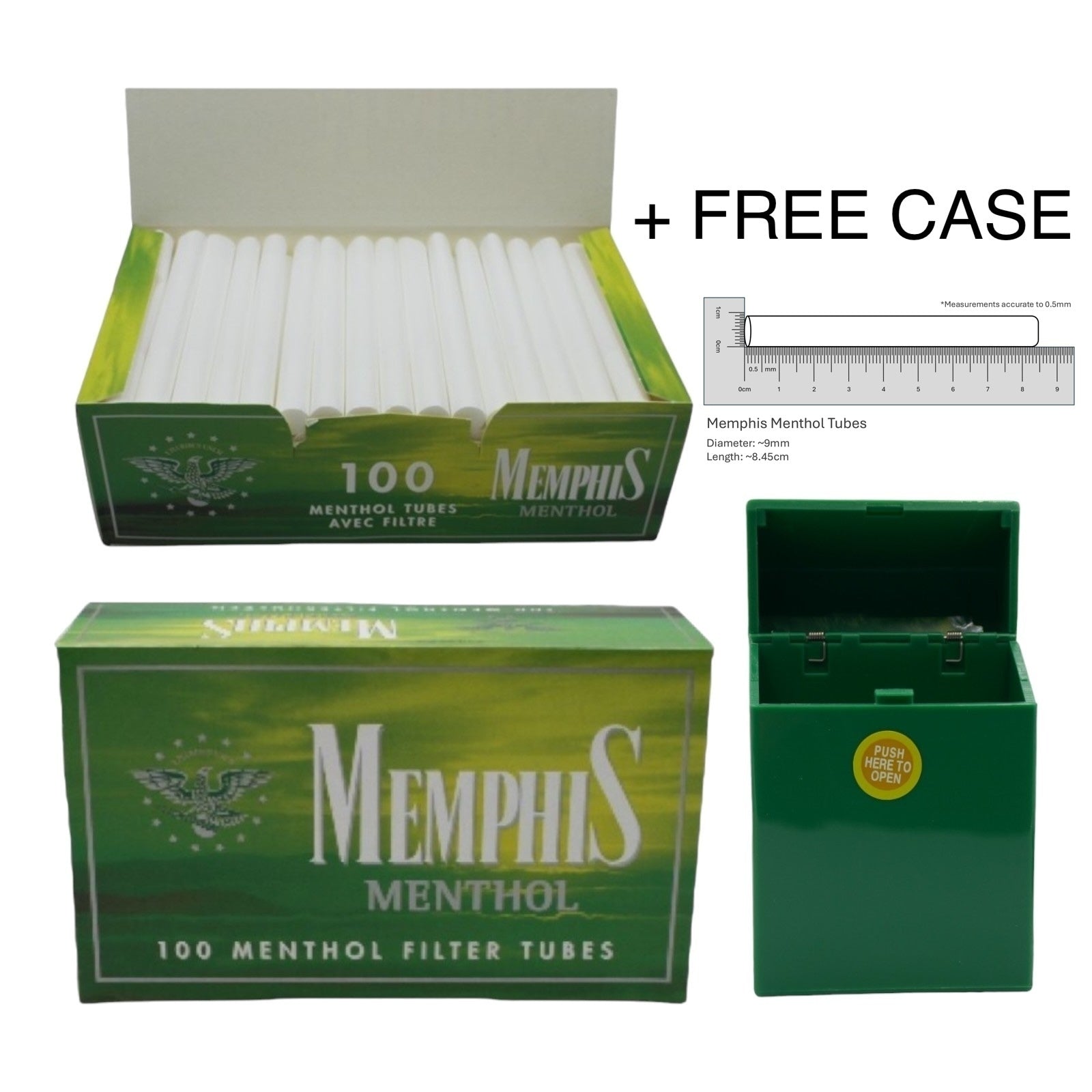 500x Memphis Menthol Filter Tubes King Size Green + Case – Your Smoke
