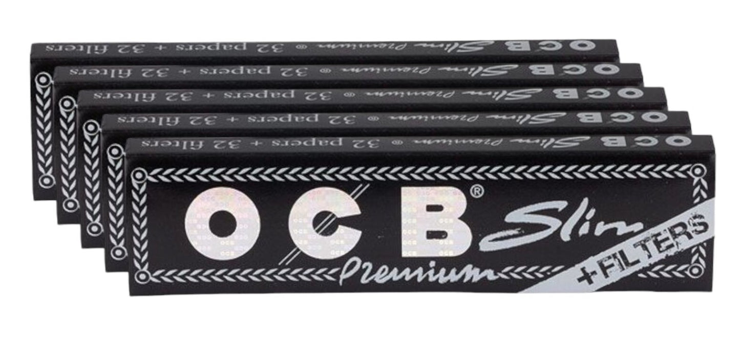 5 X OCB Premium Slim KING SIZE Papers With Tips 32 Leaves & Tips
