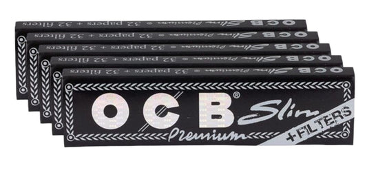 5 X OCB Premium Slim KING SIZE Papers With Tips 32 Leaves & Tips