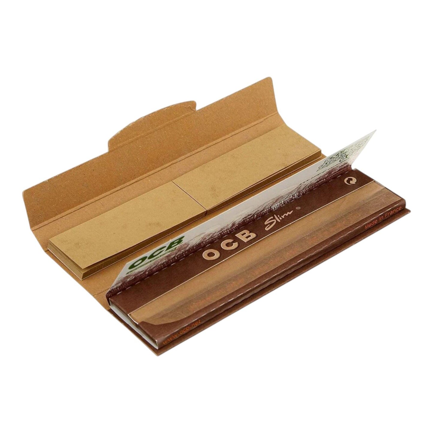 OCB Virgin King Size Slim Rolling Papers 32 Leaves with Tips Unbleached Brown