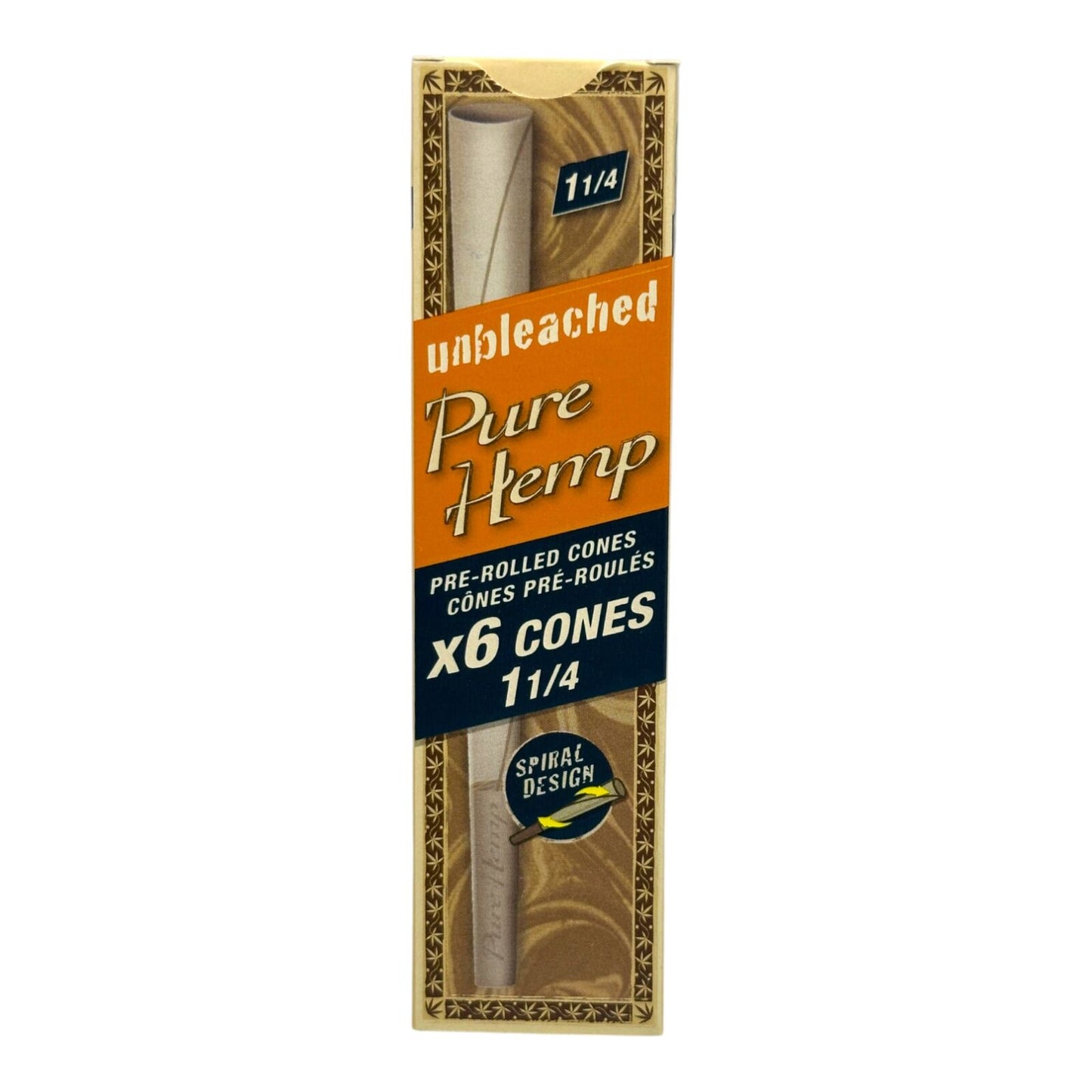 Pure Hemp Unbleached Cones 1 1/4 Size 6 Pack Pre Rolled Papers