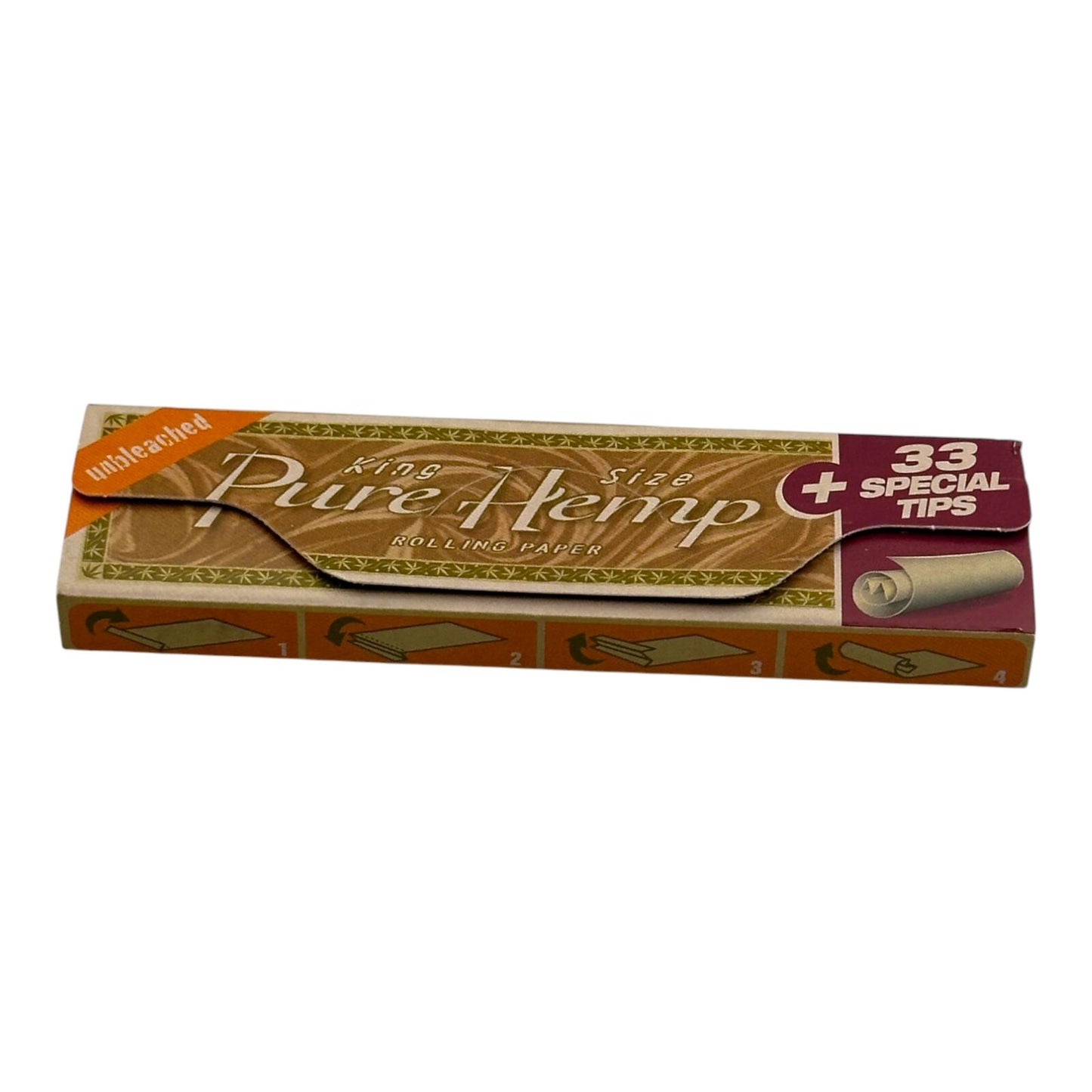 Pure Hemp King Size Unbleached Rolling Papers 33 Leaves + Tips
