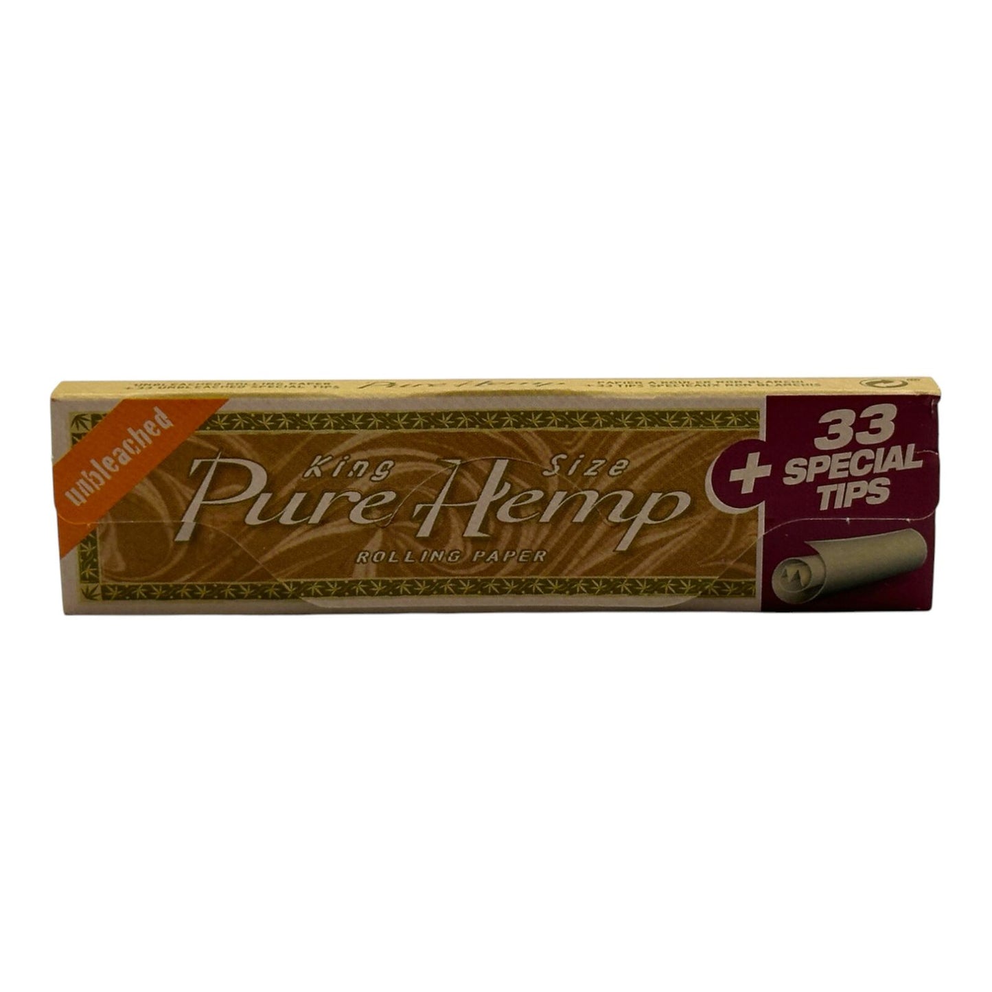 Pure Hemp King Size Unbleached Rolling Papers 33 Leaves + Tips