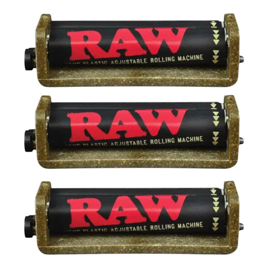 3 x 70mm RAW Black Hemp Eco Plastic Tobacco 2 Way Machine Roller