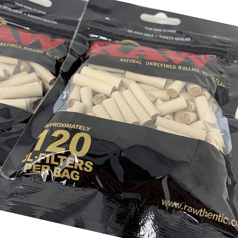 RAW Black Natural Unrefined XL-- 120 Filter Bag Pack Natural Smoking Filters