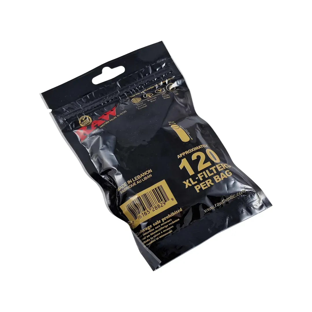 RAW Black Natural Unrefined XL-- 120 Filter Bag Pack Natural Smoking Filters