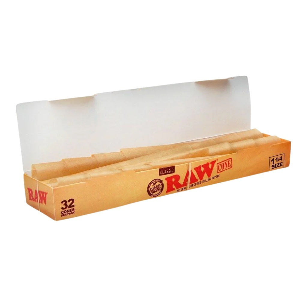 2 x Raw Classic Natural Unrefined 1 1/4 Pre Rolled Paper Cones 32 Pack Cone (64 Total)