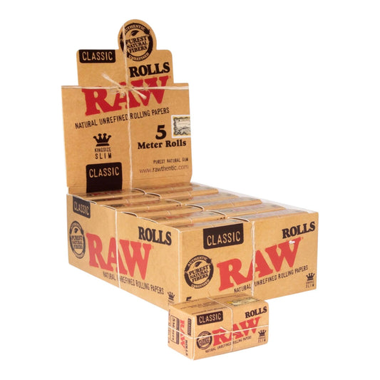 Box of 24 RAW Classic King Size Slim Paper Rolls 5 Metre