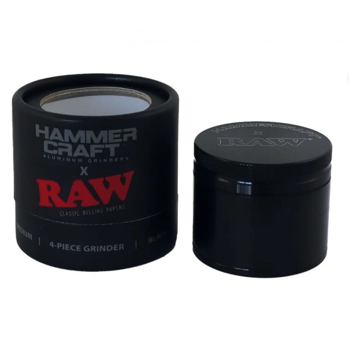 RAW x Hammercraft Black 4 Part Magnetic Metal Grinder Shredder - 5 x 6 cm
