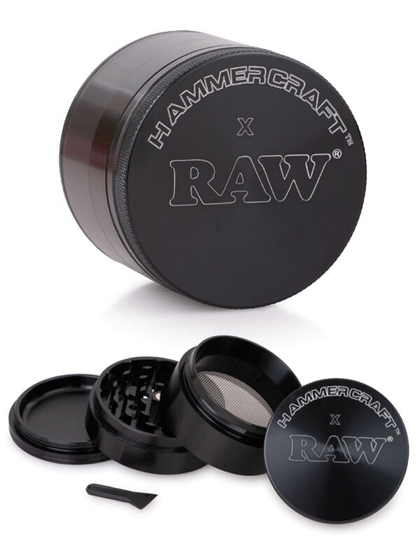RAW x Hammercraft Black 4 Part Magnetic Metal Grinder Shredder - 5 x 6 cm