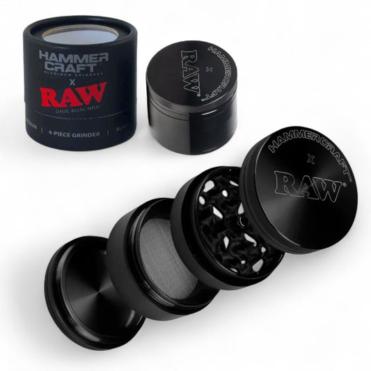 RAW x Hammercraft Black 4 Part Magnetic Metal Grinder Shredder - 5 x 6 cm