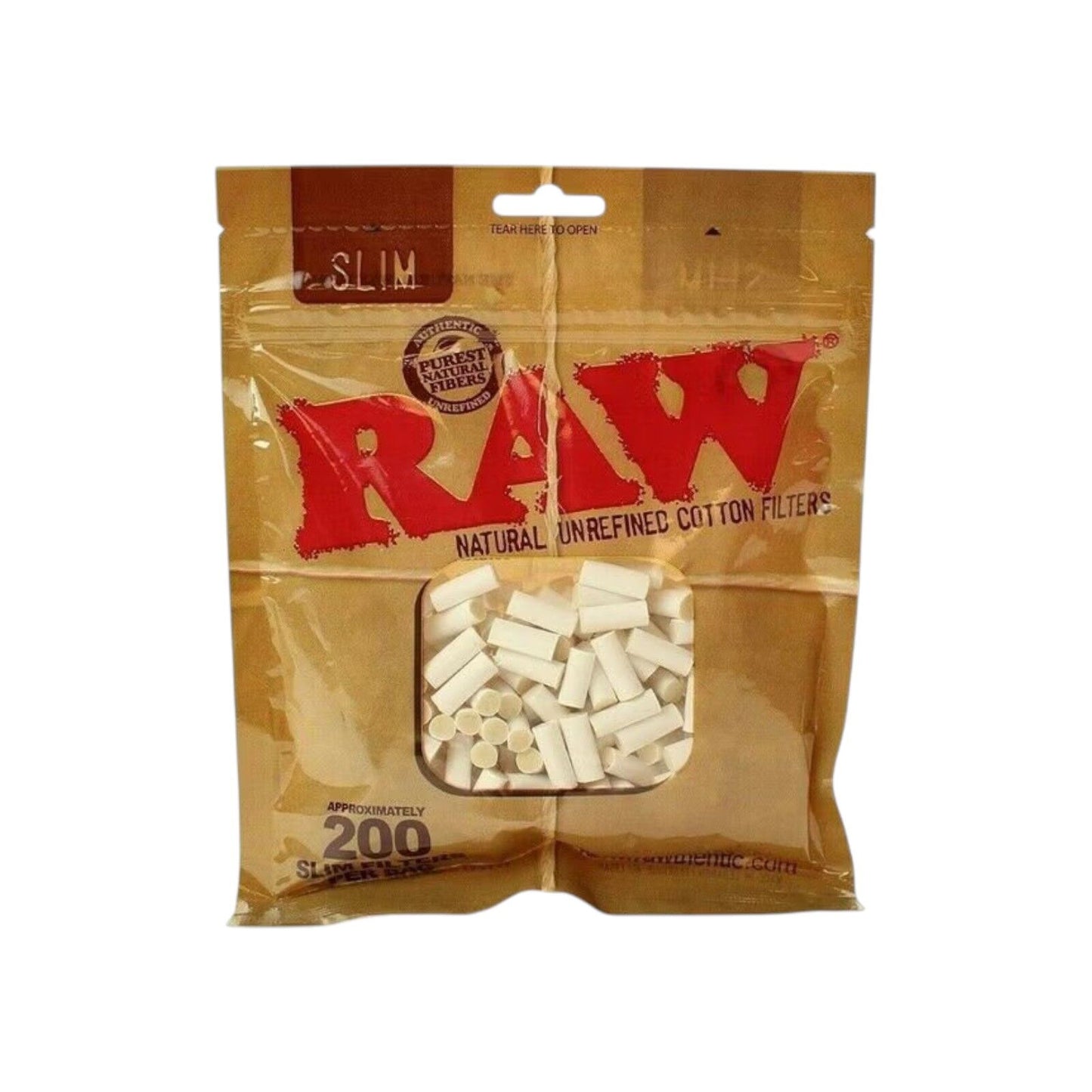 RAW Slim Unbleached Cotton Filters 6mm - 200 Tip Re-Sealable Bag Smoking Filters