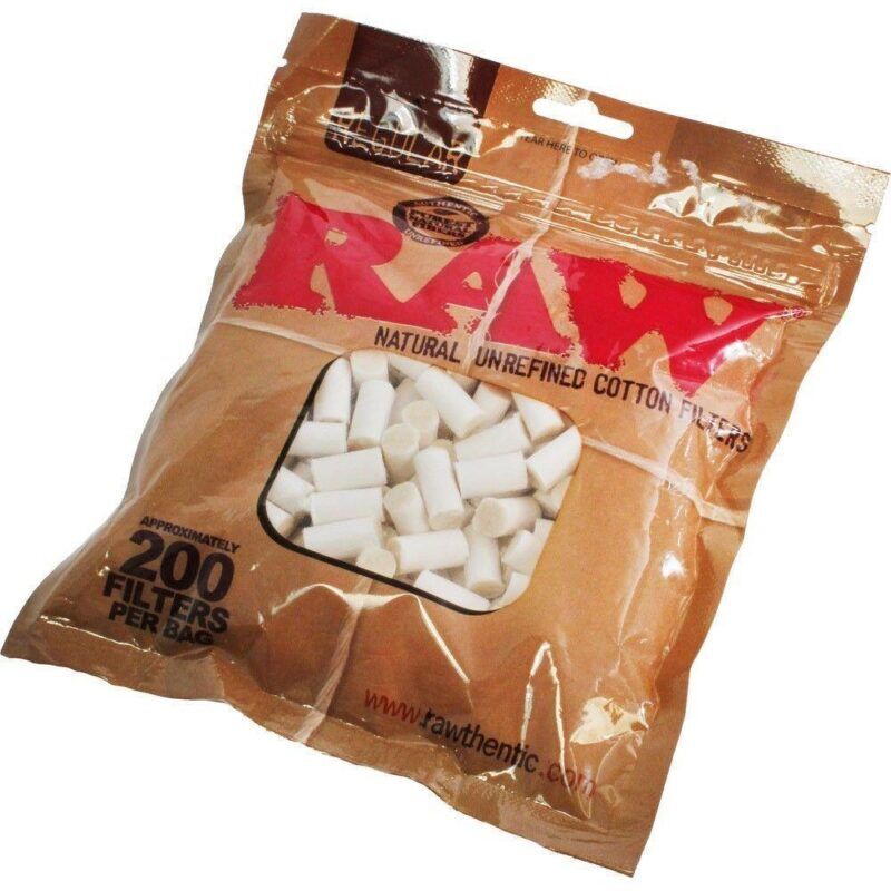RAW Slim Unbleached Cotton Filters 6mm - 200 Tip Re-Sealable Bag Smoking Filters