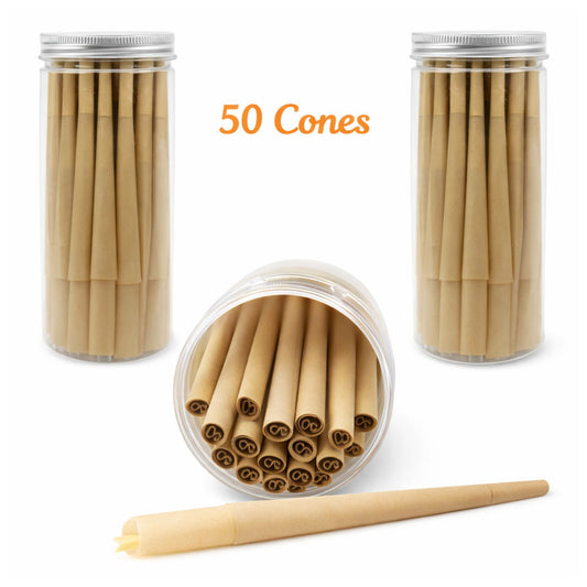 Pre Rolled King Size Paper Cones 50 Pack Natural Vegan Non GMO
