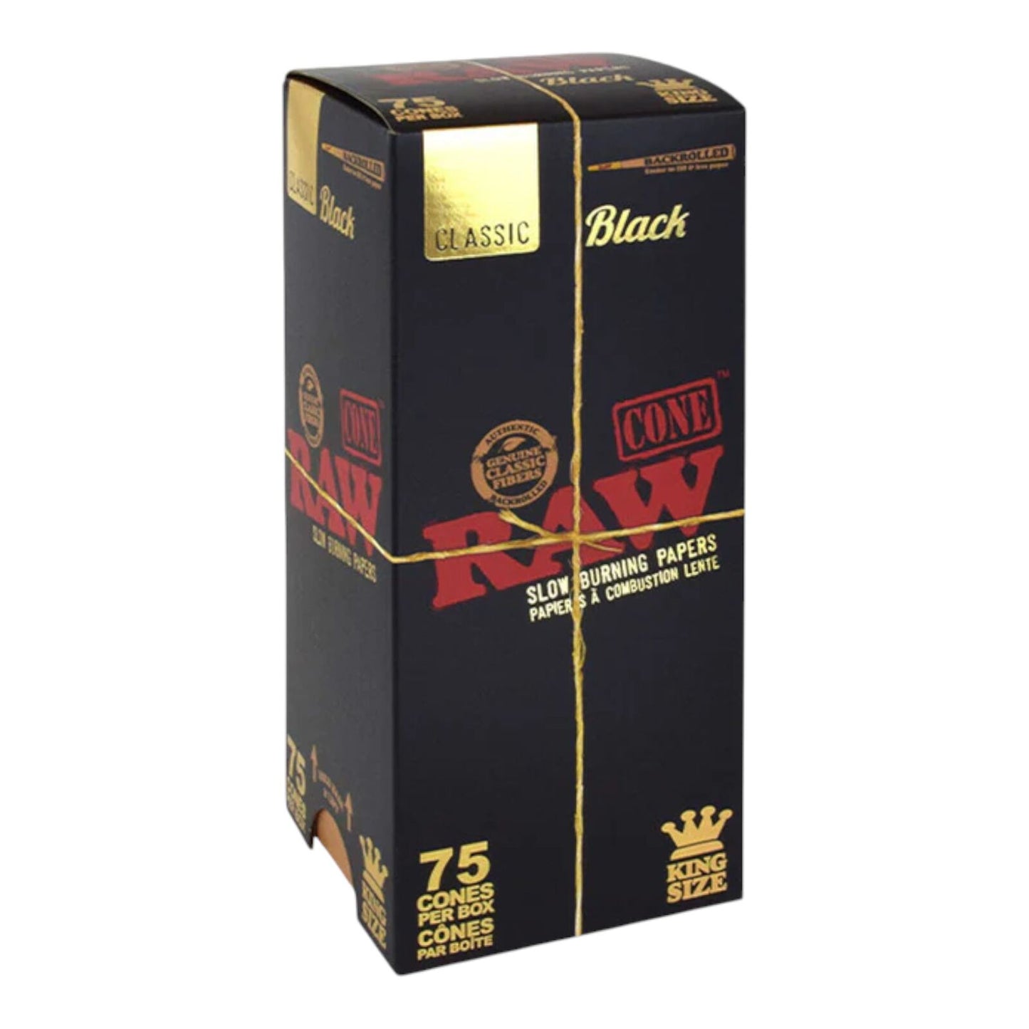 Raw Black Classic Natural Unrefined King Size Pre Rolled Paper Cones 75 Pack