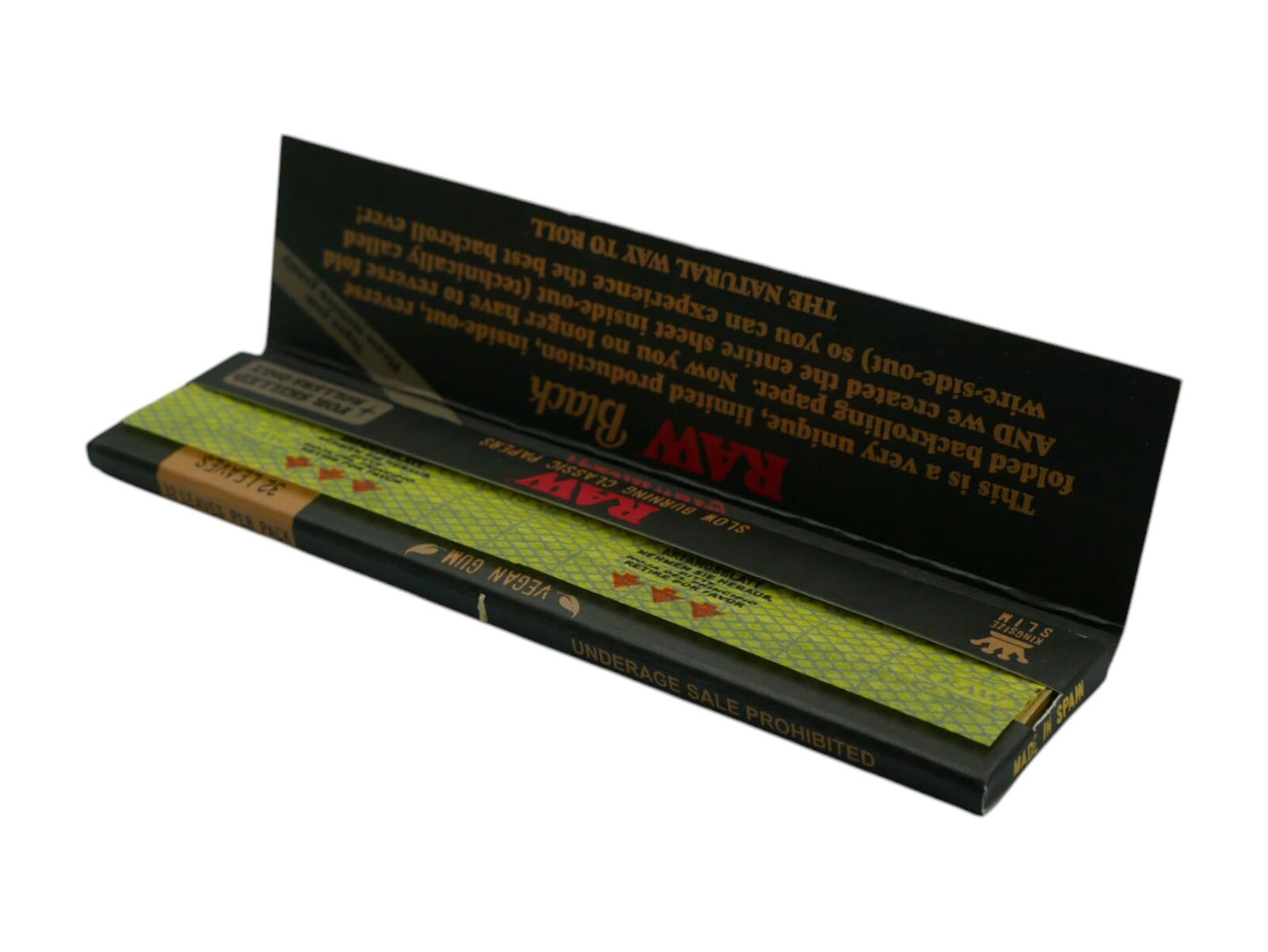RAW Black King Size Slim Wide Classic Natural Unrefined Rolling Papers Smoking