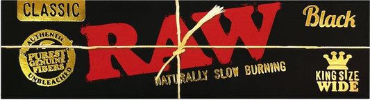 RAW Black King Size Slim Wide Classic Natural Unrefined Rolling Papers Smoking