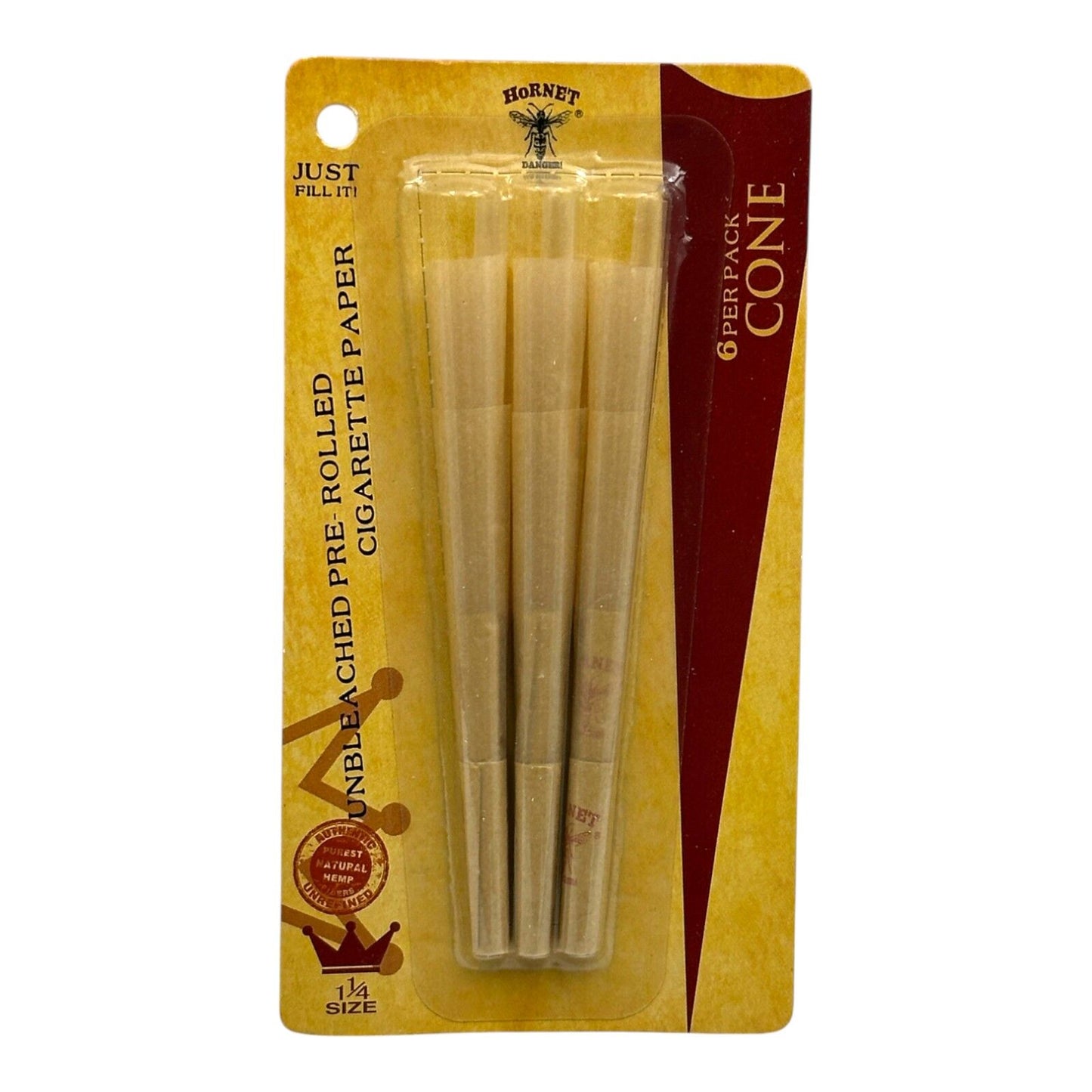 Hornet 6 Pack Unbleached Pre Rolled 1 1/4 Cones