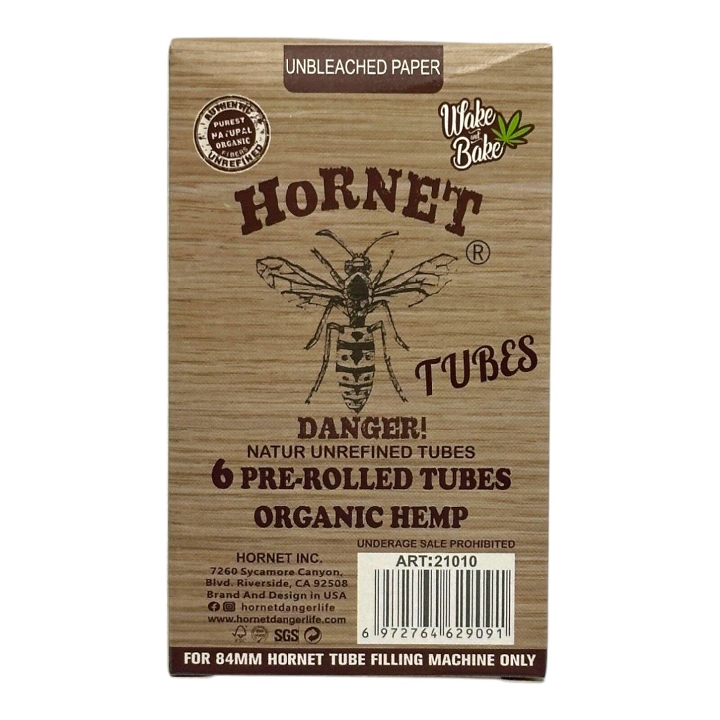 Hornet Organic 6 Pack Unbleached Regular Pre Rolled Cones Paper 84mm