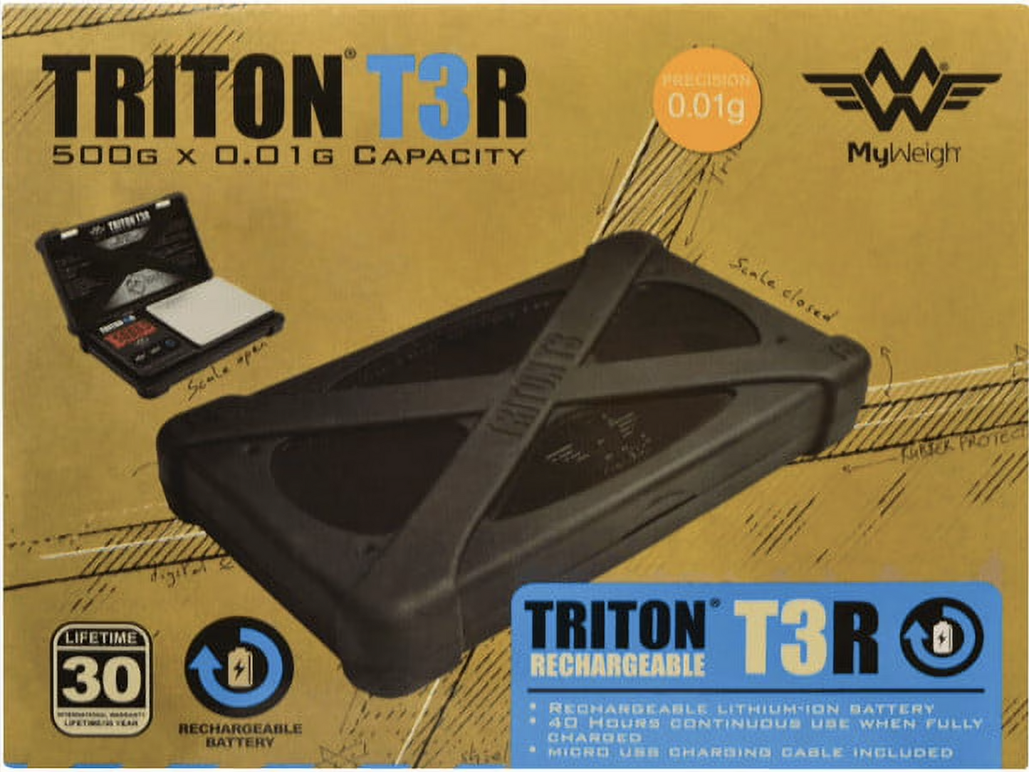 Triton T3R Rechargeable Scale 500g x 0.01g with Glass Weighing Tray