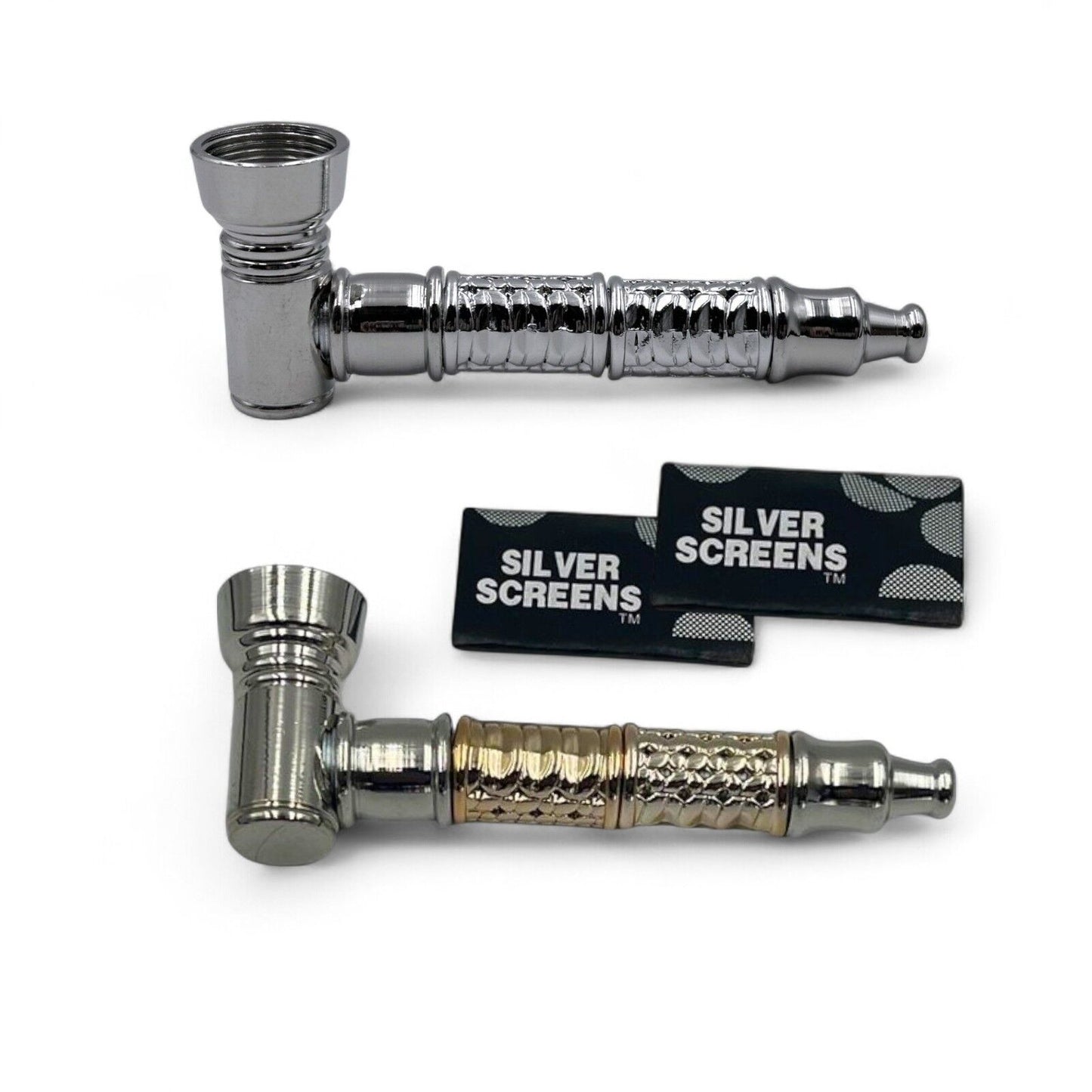 Pack of Silver and Gold Metal Smoking Pipes Washable Solid