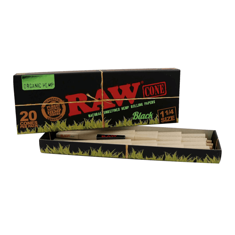 Raw Black Organic 20 Cone Pack 1 1/4 Ultra Fine Natural Pre Rolled Paper Cones