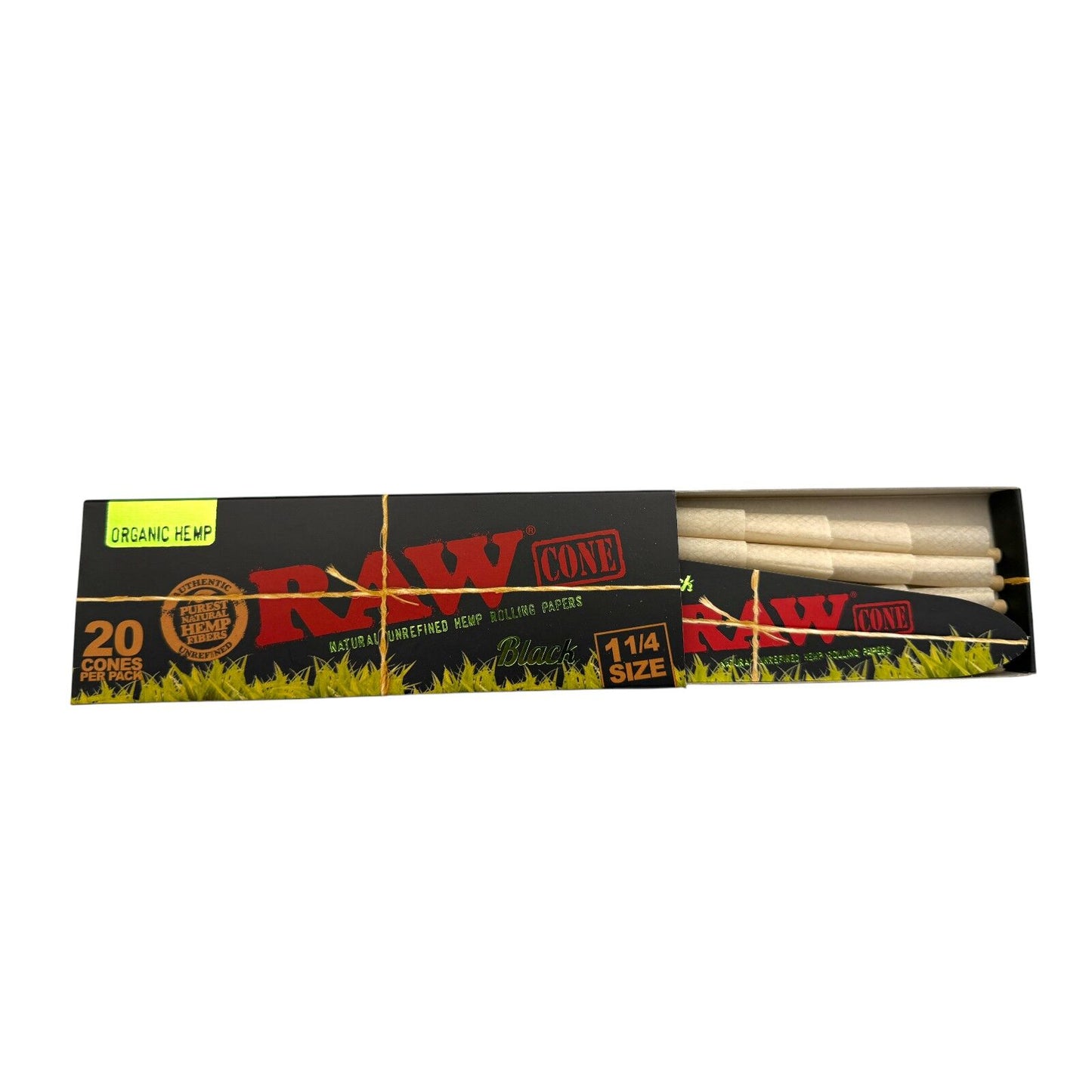 Raw Black Organic 20 Cone Pack 1 1/4 Ultra Fine Natural Pre Rolled Paper Cones