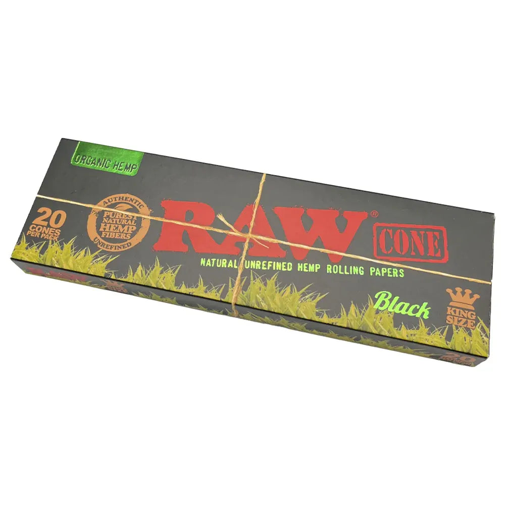 Raw Black Organic 20 Pack King Size Cone Ultra Fine Natural Pre Rolled Paper