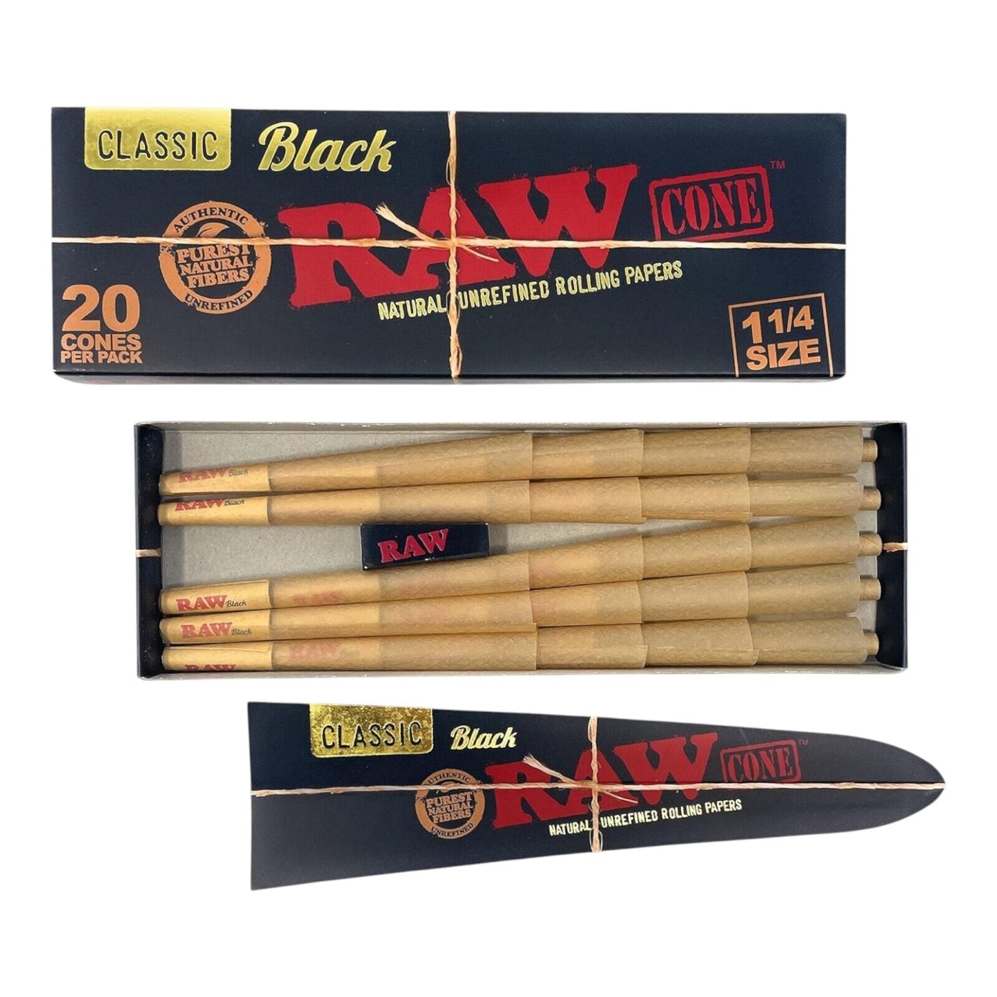 2 x Raw 1 1/4 Size Cones Pre Rolled Ultra Fine Natural 20 Pack + Cone Loader
