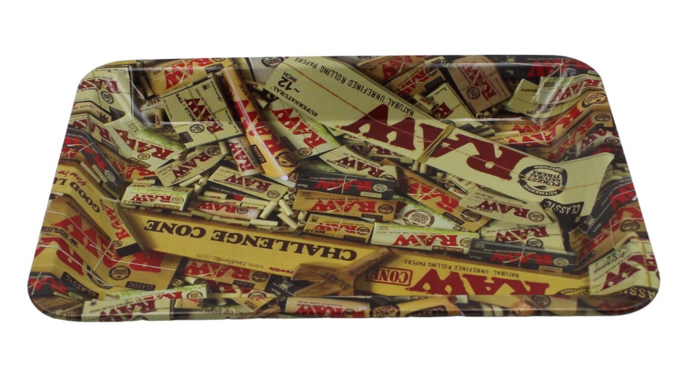 Raw Metal Rolling Tray - Mixed Design Mini (18x12cm)