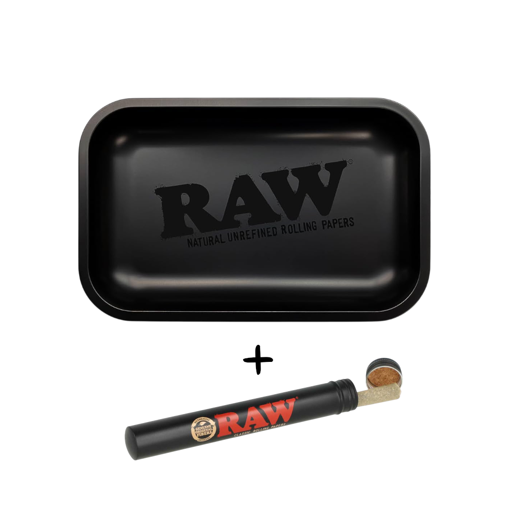 Raw Metal Murderd 28x18cm Tray + Black Aluminium Tube Combo Smoking Set