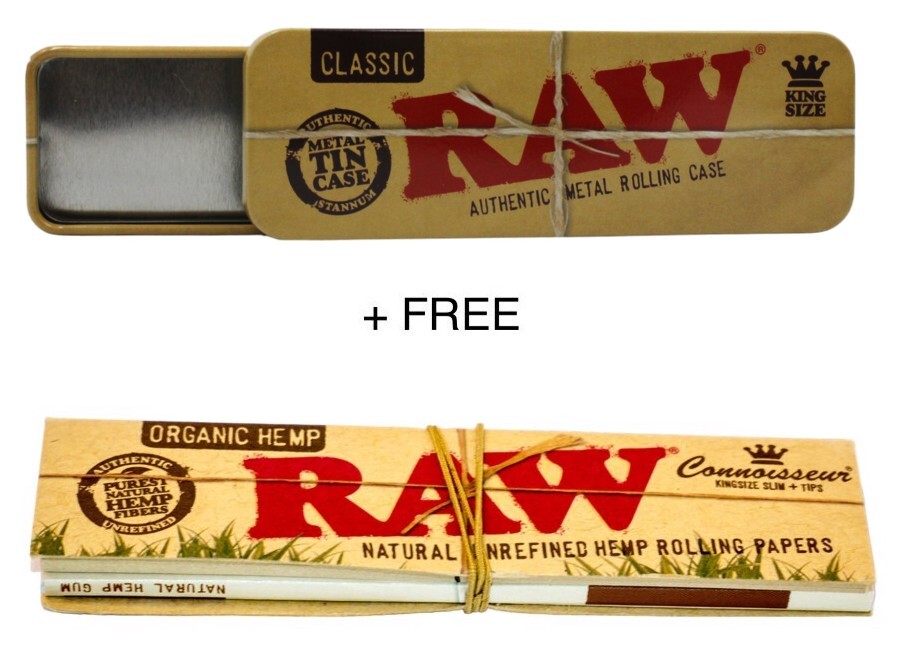 RAW King Size Metal Tin Case + FREE Organic Hemp Paper with Tips