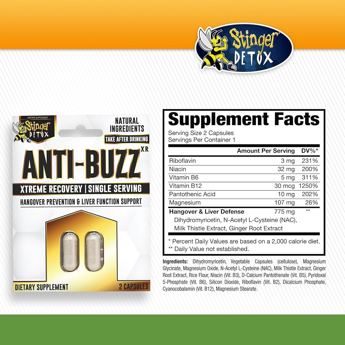 Stinger Detox Anti-Buzz XR Capsules 2pk