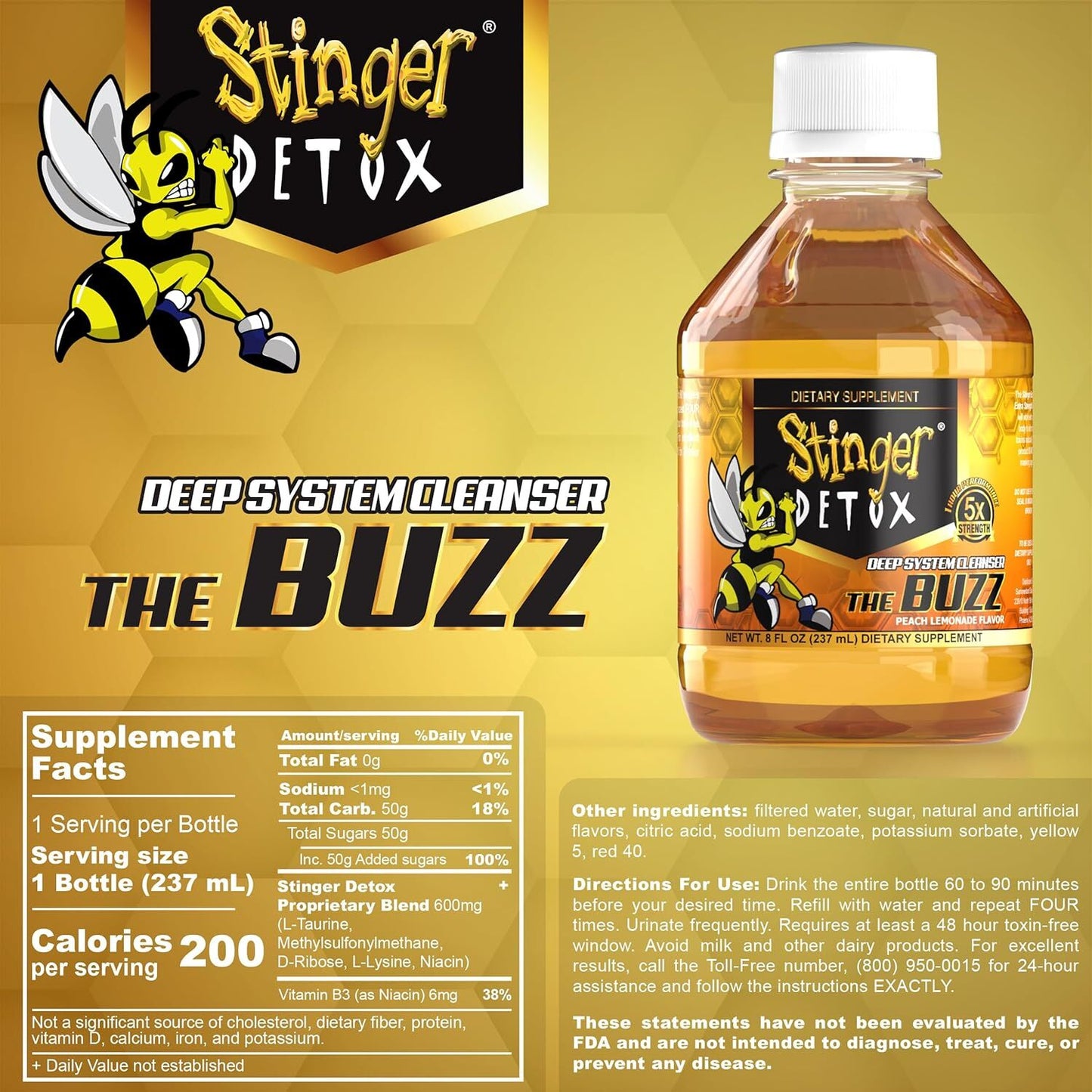 Stinger Detox 5X 7-Day Extra Strength DrinkPeach Lemonade Flavour8 OZ